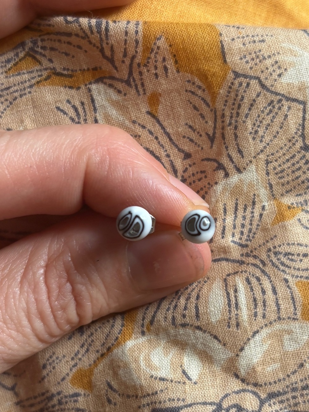 White and Gray Swirl Venetian Glass Stud Earrings
